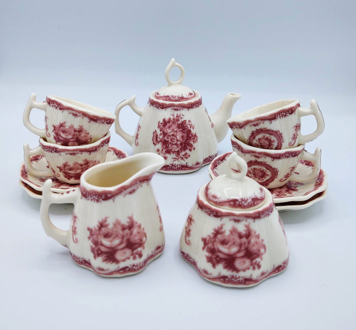 Children's Classic Floral Rose Transferware Porcelain Tea Set