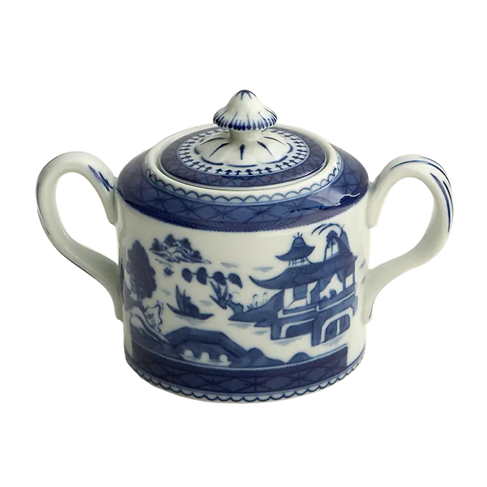Blue Canton Porcelain Handled Sugar Bowl with Lid by Mottahedeh