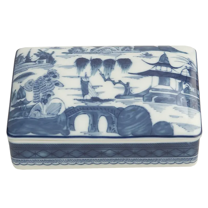 Blue Canton Porcelain Rectangular Lidded Box by Mottahedeh