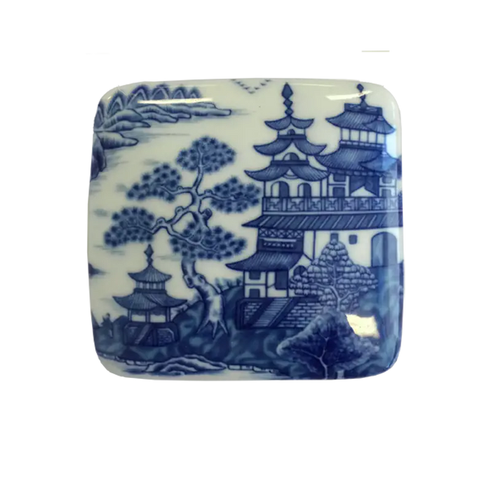 Blue Canton Porcelain Square Lidded Box by Mottahedeh