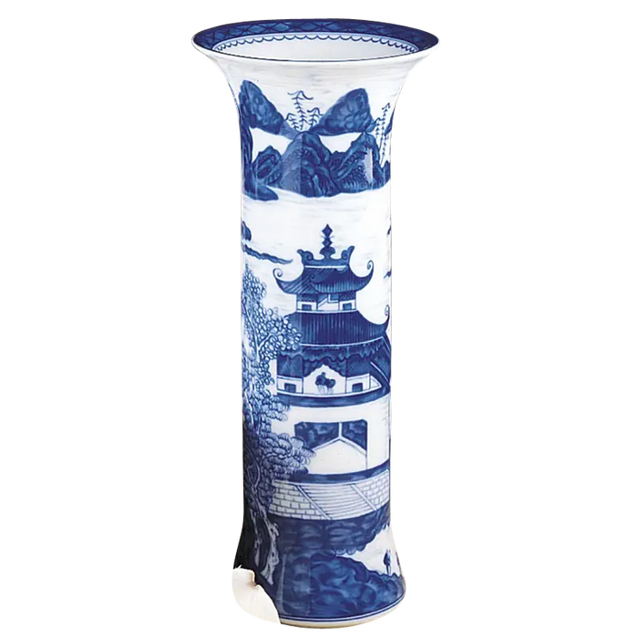 Blue Canton Porcelain Trumpet Vase by Mottahedeh